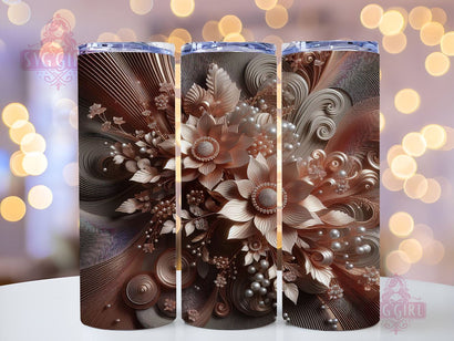 3D Pink Gold Flowers and Pearls 20oz Tumbler Wrap Sublimation Design, Straight Tapered Tumbler Wrap, Pink Gold Flowers Tumbler Png, Instant Digital Download Sublimation SvggirlplusArt 