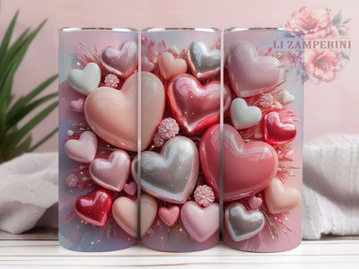 3D Pink Heart Tumbler, Valentine Heart Wrap, Romantic Pink Cup, 20oz Sublimation Wrap, Stylish Valentine Design Tumbler, Artistic 3D Heart Cup, Whimsical Love Theme Wrap Sublimation Li Zamperini 