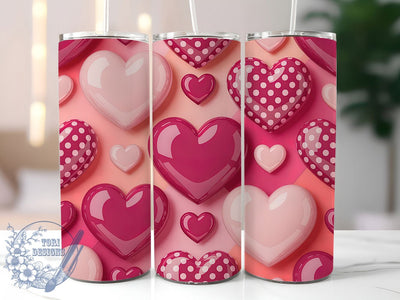 3D Pink Heart Valentine Tumbler, 3D Style, Valentine's Day, Romantic Theme, Love Design, 20Oz Tumbler, Sublimation Wrap Sublimation ToriDesigns 