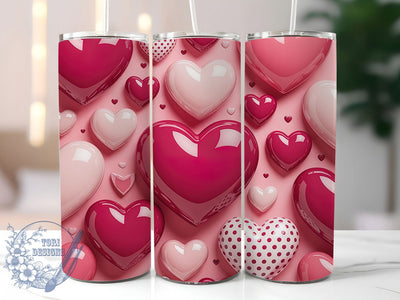 3D Pink Heart Valentine Tumbler, 3D Style, Valentine's Day, Romantic Theme, Love Design, 20Oz Tumbler, Sublimation Wrap Sublimation ToriDesigns 