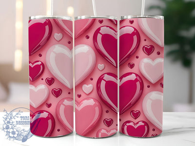 3D Pink Heart Valentine Tumbler, 3D Style, Valentine's Day, Romantic Theme, Love Design, 20Oz Tumbler, Sublimation Wrap Sublimation ToriDesigns 