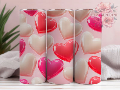 3D Pink Hearts Tumbler, Pink Love Tumbler, Valentine 20oz Wrap, Sublimation Design, Romantic Gift Idea, Stylish Hearts Wrap, Cute Pink Tumbler Sublimation Li Zamperini 