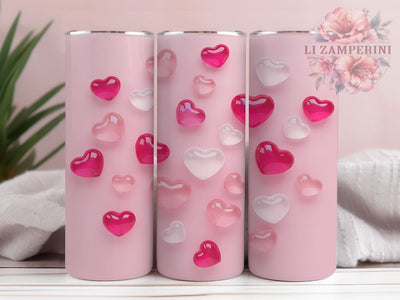 3D Pink Hearts Tumbler, Pink Love Tumbler, Valentine 20oz Wrap, Sublimation Design, Romantic Gift Idea, Stylish Hearts Wrap, Cute Pink Tumbler Sublimation Li Zamperini 