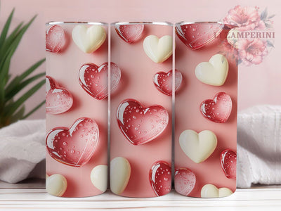 3D Pink Hearts Tumbler, Pink Love Tumbler, Valentine 20oz Wrap, Sublimation Design, Romantic Gift Idea, Stylish Hearts Wrap, Cute Pink Tumbler Sublimation Li Zamperini 