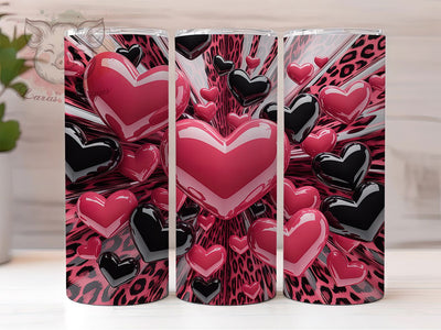 3D Pink Leopard Heart Tumbler, Valentine Heart, Leopard Print, Glam Style, Romantic Theme, 20Oz Tumbler, Sublimation Wrap Sublimation Lara' s Designs 