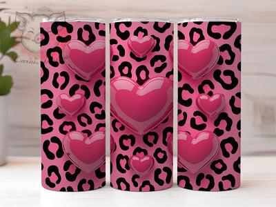 3D Pink Leopard Heart Tumbler, Valentine Heart, Leopard Print, Glam Style, Romantic Theme, 20Oz Tumbler, Sublimation Wrap Sublimation Lara' s Designs 