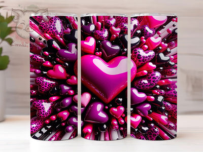 3D Pink Leopard Heart Tumbler, Valentine Heart, Leopard Print, Glam Style, Romantic Theme, 20Oz Tumbler, Sublimation Wrap Sublimation Lara' s Designs 