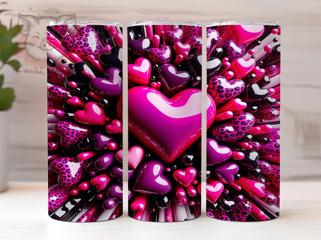 3D Pink Leopard Heart Tumbler, Valentine Heart, Leopard Print, Glam Style, Romantic Theme, 20Oz Tumbler, Sublimation Wrap Sublimation Lara' s Designs 