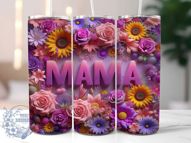 3D Pink Mama Floral 20oz Tumbler, Pink Floral, Mama Life, Elegant Print, 20oz Sublimation, PNG Design, Stylish Gift Sublimation ToriDesigns 