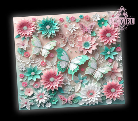 3D Pink Mint Flowers Elegant Tumbler Wrap, 3D Pink Mint Flowers, Tumbler Wrap, Sublimation Design, Floral Tumbler, Spring Drinkware, Gift for Her, Elegant Drinkware Sublimation SvggirlplusArt 