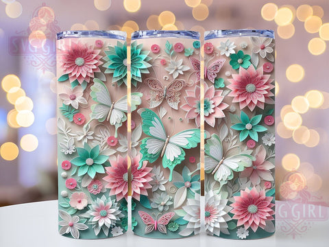 3D Pink Mint Flowers Elegant Tumbler Wrap, 3D Pink Mint Flowers, Tumbler Wrap, Sublimation Design, Floral Tumbler, Spring Drinkware, Gift for Her, Elegant Drinkware Sublimation SvggirlplusArt 