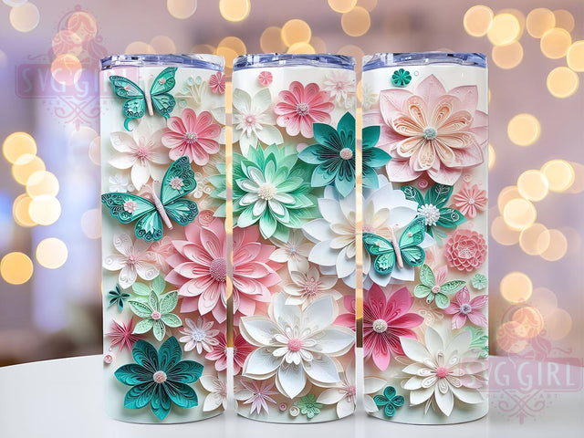 3D Pink Mint Flowers Elegant Tumbler Wrap, 3D Pink Mint Flowers, Tumbler Wrap, Sublimation Design, Floral Tumbler, Spring Drinkware, Gift for Her, Elegant Drinkware Sublimation SvggirlplusArt 
