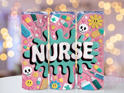 3D Pink Nurse Valentine Tumbler, Pink Drip Wrap, Cute Medical Mug Design, Sublimation Wrap, Love Gift Idea, Festive Drinkware, Adorable Valentine Cup Sublimation SvggirlplusArt 
