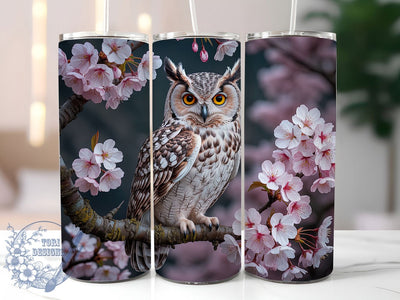 3D Pink Owl Floral 20oz Tumbler, Pink Floral Cup Wrap, Artistic Owl Design, Sublimation Tumbler Wrap, 20Oz Tumbler Design, Stylish Bird Cup, Cute Owl Floral Wrap Sublimation ToriDesigns 