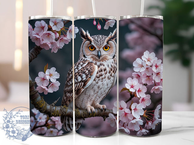 3D Pink Owl Floral 20oz Tumbler, Pink Floral Cup Wrap, Artistic Owl Design, Sublimation Tumbler Wrap, 20Oz Tumbler Design, Stylish Bird Cup, Cute Owl Floral Wrap Sublimation ToriDesigns 