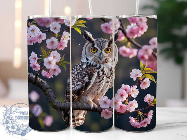 3D Pink Owl Floral 20oz Tumbler, Pink Floral Cup Wrap, Artistic Owl Design, Sublimation Tumbler Wrap, 20Oz Tumbler Design, Stylish Bird Cup, Cute Owl Floral Wrap Sublimation ToriDesigns 