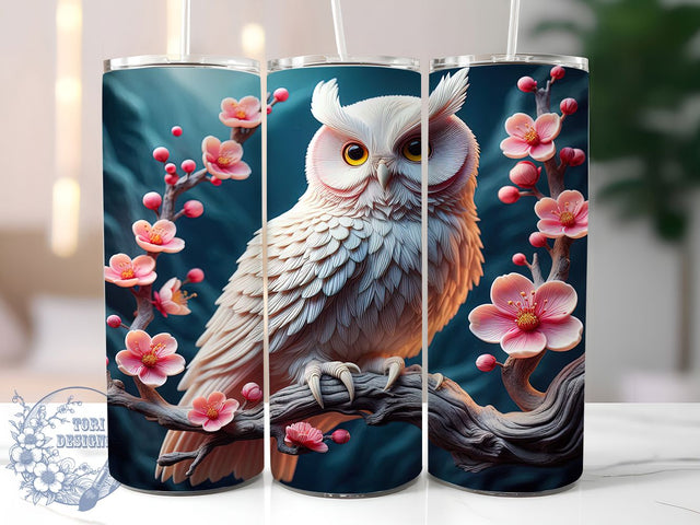 3D Pink Owl Floral 20oz Tumbler, Pink Floral Cup Wrap, Artistic Owl Design, Sublimation Tumbler Wrap, 20Oz Tumbler Design, Stylish Bird Cup, Cute Owl Floral Wrap Sublimation ToriDesigns 