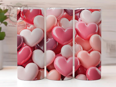 3D Pink Puffy Heart Tumbler, Seamless Pattern, Pink Valentine Theme, Romantic Chic Wrap, Cute Love Design, Bold Stylish Print, Holiday Sublimation, 20Oz Tumbler Sublimation Lara' s Designs 