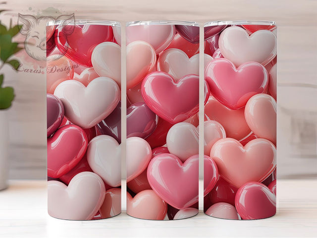 3D Pink Puffy Heart Tumbler, Seamless Pattern, Pink Valentine Theme, Romantic Chic Wrap, Cute Love Design, Bold Stylish Print, Holiday Sublimation, 20Oz Tumbler Sublimation Lara' s Designs 