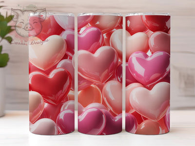 3D Pink Puffy Heart Tumbler, Seamless Pattern, Pink Valentine Theme, Romantic Chic Wrap, Cute Love Design, Bold Stylish Print, Holiday Sublimation, 20Oz Tumbler Sublimation Lara' s Designs 