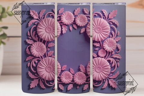 3D Pink & Purple Floral 20oz Tumbler Sublimation sassyprint 