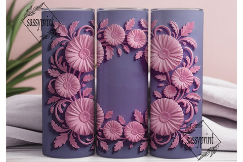 3D Pink & Purple Floral 20oz Tumbler Sublimation sassyprint 