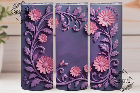 3D Pink & Purple Floral 20oz Tumbler Sublimation sassyprint 