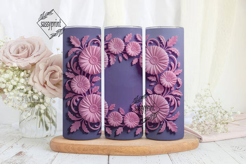 3D Pink & Purple Floral 20oz Tumbler Sublimation sassyprint 