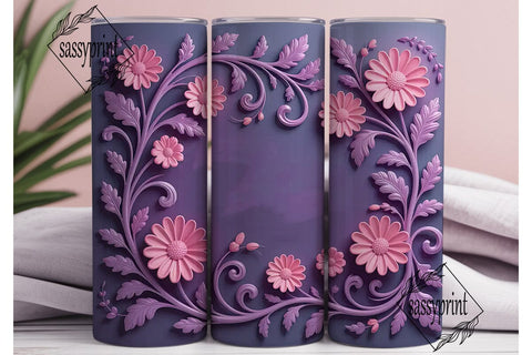 3D Pink & Purple Floral 20oz Tumbler Sublimation sassyprint 