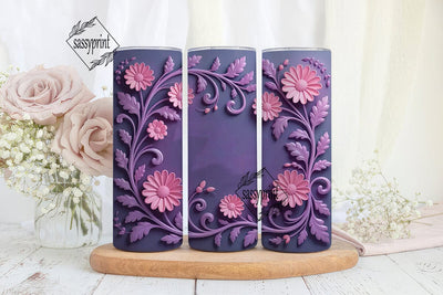 3D Pink & Purple Floral 20oz Tumbler Sublimation sassyprint 