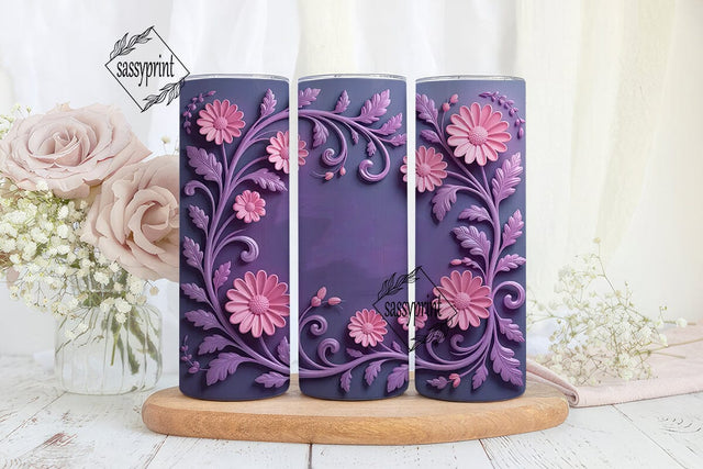 3D Pink & Purple Floral 20oz Tumbler Sublimation sassyprint 