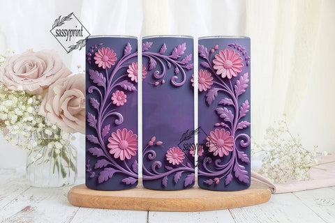 3D Pink & Purple Floral 20oz Tumbler Sublimation sassyprint 