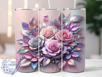 3D Pink Rose Floral 20oz Tumbler, Floral Cup Wrap, Elegant Rose Design, Sublimation Tumbler Wrap, 20Oz Tumbler Design, Romantic Flower Cup, Artistic Floral Wrap Sublimation ToriDesigns 