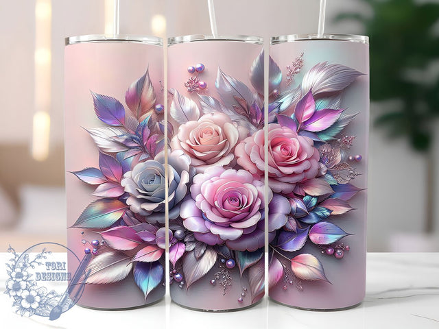 3D Pink Rose Floral 20oz Tumbler, Floral Cup Wrap, Elegant Rose Design, Sublimation Tumbler Wrap, 20Oz Tumbler Design, Romantic Flower Cup, Artistic Floral Wrap Sublimation ToriDesigns 