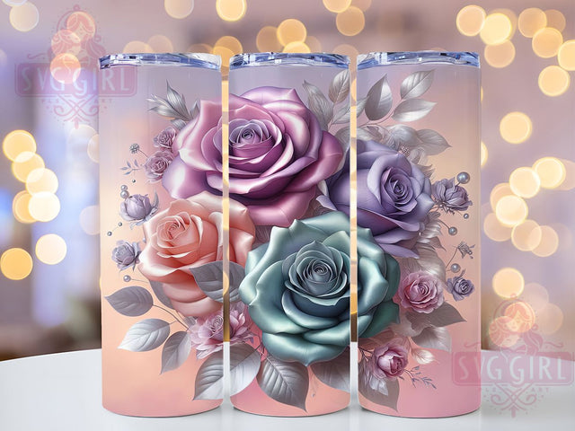 3D Pink Rose Floral Tumbler Wrap, Floral Sublimation Design, Elegant Rose Drinkware, 20oz Skinny Tumbler Wrap, Romantic Flower Wrap, Soft Pink Floral Tumbler, Garden Bloom Sublimation Sublimation SvggirlplusArt 