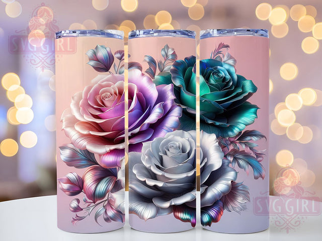 3D Pink Rose Floral Tumbler Wrap, Floral Sublimation Design, Elegant Rose Drinkware, 20oz Skinny Tumbler Wrap, Romantic Flower Wrap, Soft Pink Floral Tumbler, Garden Bloom Sublimation Sublimation SvggirlplusArt 