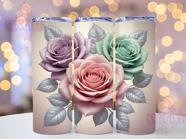 3D Pink Rose Floral Tumbler Wrap, Floral Sublimation Design, Elegant Rose Drinkware, 20oz Skinny Tumbler Wrap, Romantic Flower Wrap, Soft Pink Floral Tumbler, Garden Bloom Sublimation Sublimation SvggirlplusArt 