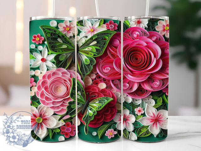 3D Pink Roses Butterfly Tumbler, Floral Butterfly Tumbler, 20Oz Sublimation, 3D Flower Printable, Pink Rose Butterfly Design, Elegant Floral Wrap, Romantic 3D Tumbler Art Sublimation ToriDesigns 