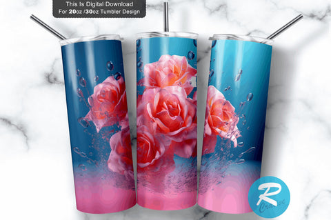 3D Pink Roses Flower 20 Oz Tumbler Sublimation Regulrcrative 