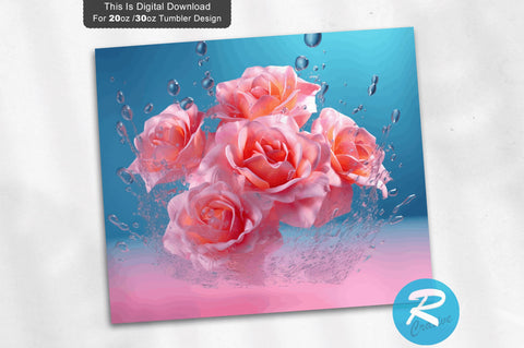 3D Pink Roses Flower 20 Oz Tumbler Sublimation Regulrcrative 