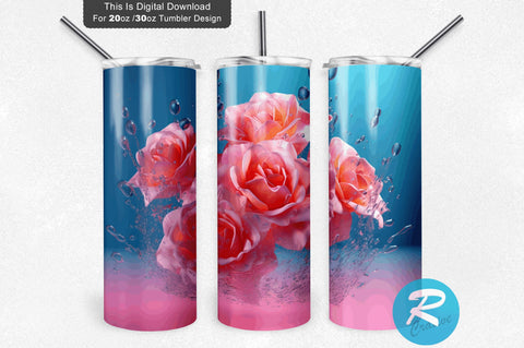 3D Pink Roses Flower 20 Oz Tumbler Sublimation Regulrcrative 