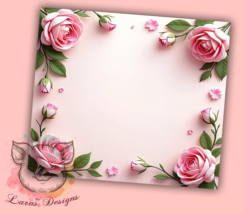3D Pink Roses Tumbler, Floral Border Design, Roses Sublimation Wrap, 20oz Tumbler, Flower Border Tumbler, Pink Floral Design, Custom Tumbler Wrap, Elegant Rose Art Sublimation Lara' s Designs 