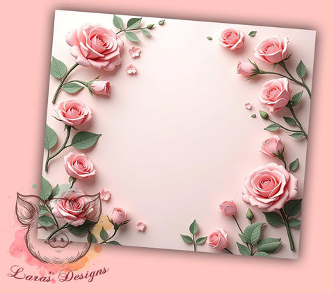 3D Pink Roses Tumbler, Floral Border Design, Roses Sublimation Wrap, 20oz Tumbler, Flower Border Tumbler, Pink Floral Design, Custom Tumbler Wrap, Elegant Rose Art Sublimation Lara' s Designs 