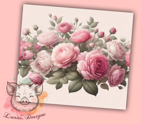 3D Pink Roses Tumbler, Floral Border Design, Roses Sublimation Wrap, 20oz Tumbler, Flower Border Tumbler, Pink Floral Design, Custom Tumbler Wrap, Elegant Rose Art Sublimation Lara' s Designs 