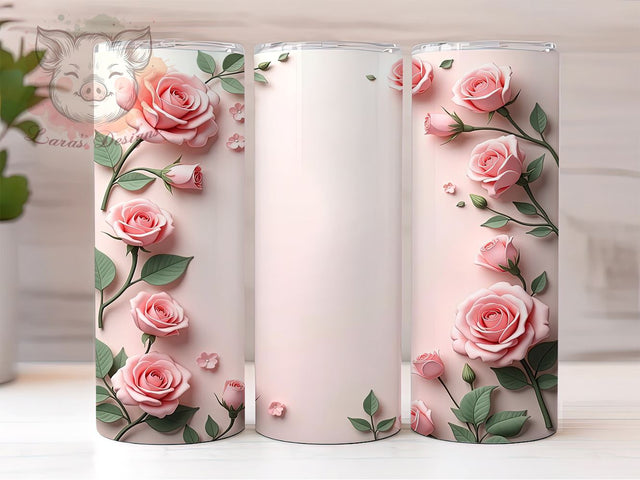 3D Pink Roses Tumbler, Floral Border Design, Roses Sublimation Wrap, 20oz Tumbler, Flower Border Tumbler, Pink Floral Design, Custom Tumbler Wrap, Elegant Rose Art Sublimation Lara' s Designs 