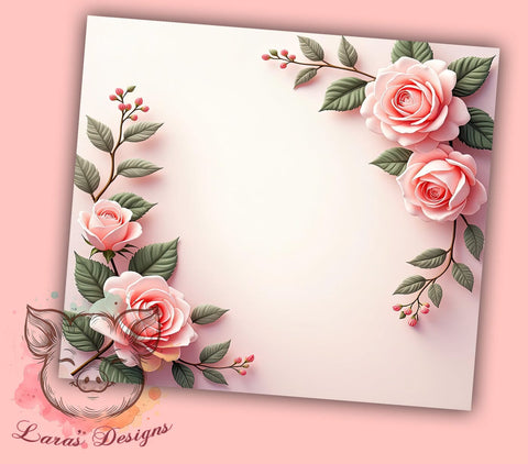 3D Pink Roses Tumbler, Floral Border Design, Roses Sublimation Wrap, 20oz Tumbler, Flower Border Tumbler, Pink Floral Design, Custom Tumbler Wrap, Elegant Rose Art Sublimation Lara' s Designs 