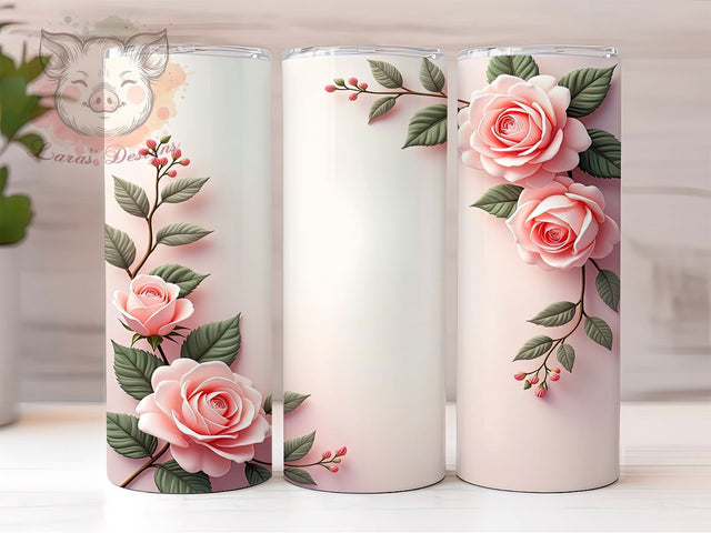 3D Pink Roses Tumbler, Floral Border Design, Roses Sublimation Wrap, 20oz Tumbler, Flower Border Tumbler, Pink Floral Design, Custom Tumbler Wrap, Elegant Rose Art Sublimation Lara' s Designs 