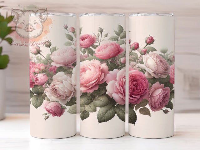 3D Pink Roses Tumbler, Floral Border Design, Roses Sublimation Wrap, 20oz Tumbler, Flower Border Tumbler, Pink Floral Design, Custom Tumbler Wrap, Elegant Rose Art Sublimation Lara' s Designs 