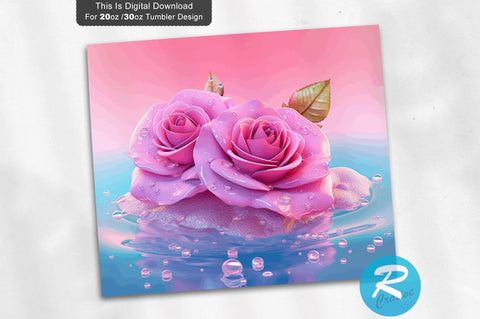 3D Pink Roses Water 20 Oz Tumbler Sublimation Regulrcrative 