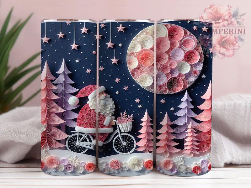 3D Pink Santa Quilling Tumbler, Paper Quilling Santa, Pink Christmas Design, Cute Santa Claus, Holiday Pink Aesthetic, 20oz Tumbler, Sublimation Design Sublimation Li Zamperini 